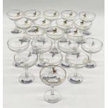 A collection of 21 vintage Babycham, glasses including set of twelve leaping deer motif, set of