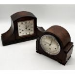 Two vintage oak cased mantle clocks with silvered dials