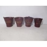 A collection of four vintage galvanised buckets, rebranded and painted with Coca-Cola