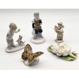 A collection of ceramic figures including Meissen shepherdess (some losses as shown), Rosenthal Opel