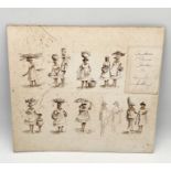 A collection of ink sketches of Caribbean figures with indistinct signature - possible Wendy