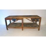 A wooden workbench, with a Paramo No 51 vice and single drawer, length 214cm, depth 76cm, height