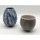 A Stefanie Newton studio pottery vase (20cm) along with another unmarked glazed pottery bowl