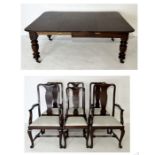 A Victorian mahogany extending table with one leaf and set of 6 Queen Anne style chairs including