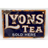 A Lyons' Tea "Sold Here" double sided enamel sign 45.5cm x 30.5cm