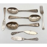 A small collection of hallmarked and Eastern silver cutlery, weight 213.7g