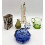 A small collection of art glass and studio pottery including Selkirk glass paperweight, Caithness