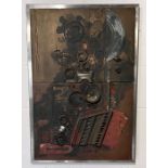 A Steampunk style industrial artwork on stainless steel frame