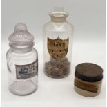 A 19th century chemist jar with stopper labelled "Troch Tolut" and Resorcin ointment along with a