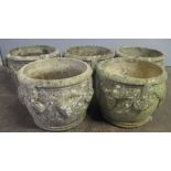 Five reconstituted stone weathered planters. Height 32cm