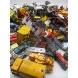 A large collection of play worn die cast including Matchbox, Corgi etc