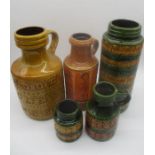 An assortment of West German pottery vases, tallest 42cm.