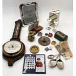 A collection of various items including barometer, women's services medal etc.
