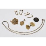 A small collection of 9ct gold (weight 7.1g) along with a silver chain etc.