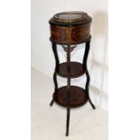 A 19th Century French antique walnut marquetry plant stand planter jardiniere with brass pieced
