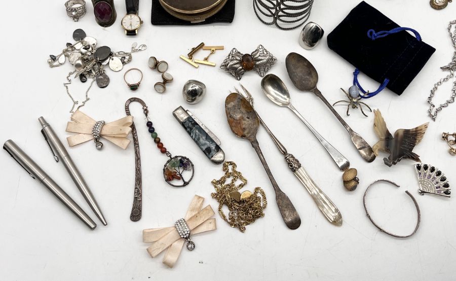 A collection of costume jewellery, silver spoons, pipe etc - Image 2 of 3