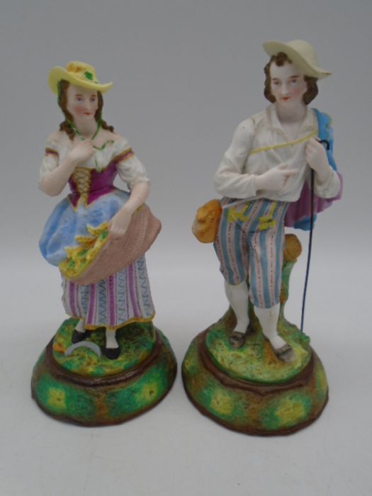 A pair of continental porcelain vases along with a pair of Edwardian bisque figures - Image 5 of 9