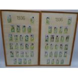 Two framed pictures of Players Cricketers cigarette cards