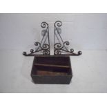 A pair of matching cast iron wall brackets, along with a wooden storage box - lid A/F