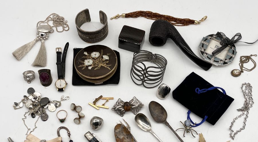 A collection of costume jewellery, silver spoons, pipe etc - Image 3 of 3