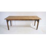 A French rustic pine farmhouse table with three plank top, length 207cm, depth 79cm, height 77cm.