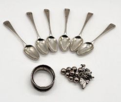 A set of six hallmarked silver coffee spoons, serviette ring etc.