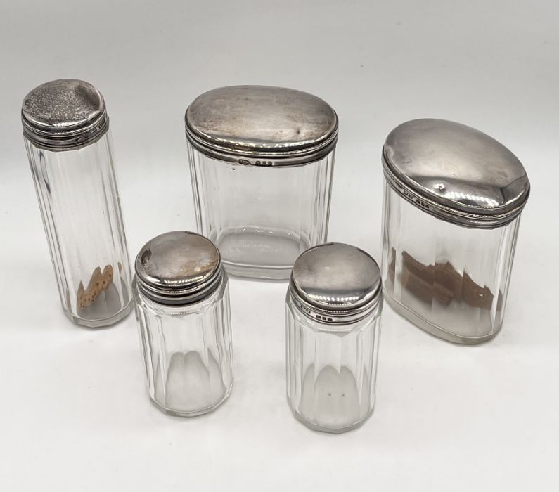 Five hallmarked silver topped dressing table pots - Image 2 of 2