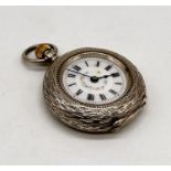 A hallmarked silver fob watch with hand painted dial