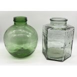 A Viresa green glass carboy (height 36cm), along with hexagonal glass jar