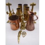 An assortment of copper and brass including an Elkington & Co copper pot marked Union-Castle line,