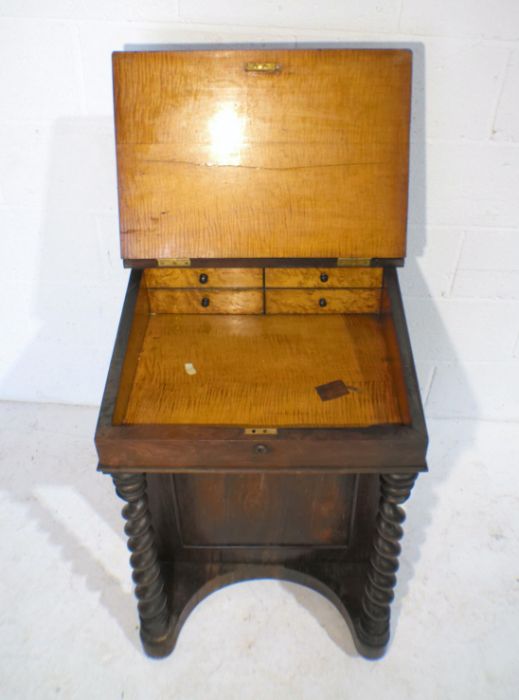 A turn of the century rosewood davenport, with barley twist supports - one caster missing on back, - Image 5 of 8