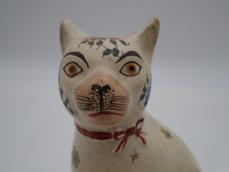 A 19th Century Staffordshire figure of a seated cat on a cushion, height 18.5cm - Image 6 of 6