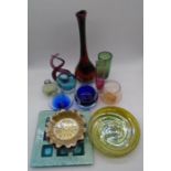 A collection of art glass including vases, ashtray, bowls etc