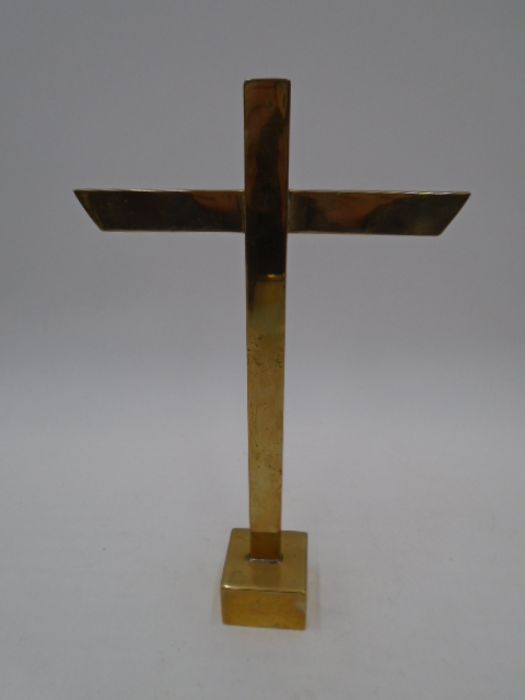 A vintage brass crucifix along with two crosses on stands, height of crucifix 33.5cm - Image 7 of 9