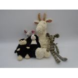 A collection of five Jellycat soft toys