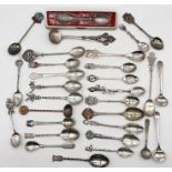 A collection of souvenir spoons including continental silver (weight of silver content 128.3g)
