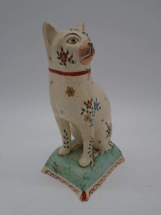A 19th Century Staffordshire figure of a seated cat on a cushion, height 18.5cm - Image 2 of 6