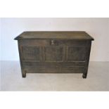 An antique oak mule chest with drawer under, length 132cm, height 80cm.