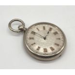 A "Fine Silver" fob watch with silvered dial