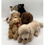 A collection of various soft toys and teddy bears including dog by FAO Schwarz