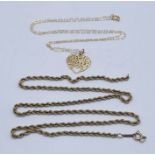 A 9ct gold rope chain (A/F) along with a fine 9ct chain and pendant, total weight 2.7g