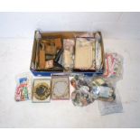 A quantity of vintage sewing accessories, including lace, threads, needles etc.