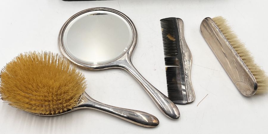 A cased hallmarked silver (Birmingham 1921) Art Deco dressing table set consisting of mirror, two - Image 2 of 2