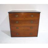 A turn of the century inlaid mahogany 'Warings' chest of five drawers, length 121cm, depth 56cm,