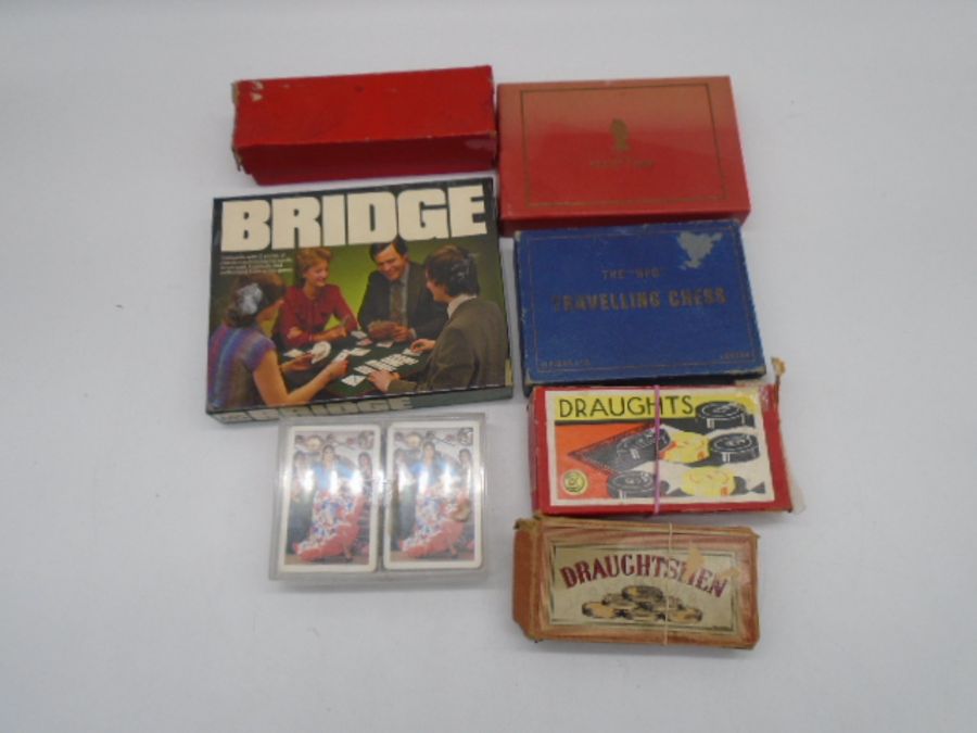 A collection of vintage games including chess, draughts, playing cards, bag of marbles, diabolo, - Image 2 of 10