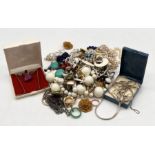 A collection of costume jewellery including three 925 silver chains and a bracelet