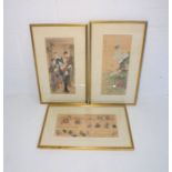 Three framed Japanese prints with character signatures.