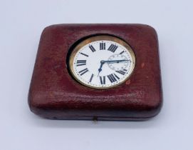 A silver-plated goliath pocket watch in leather travel case. The case stamped Doxa