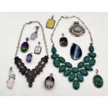 A collection of SCM and 925 silver necklaces, pendants etc.