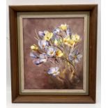 Anne Cotterill (1933-2010) oil on board of crocus flowers, signed to lower right 24cm x 20cm